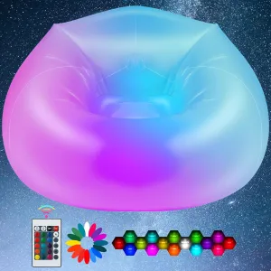 1 Pcs Inflatable LED Chair Illuminated Blow up Chair for Adults Light up Inflatable Air Camping Sofa Without Pump for Indoor Room Outdoor Party Yard Pool
