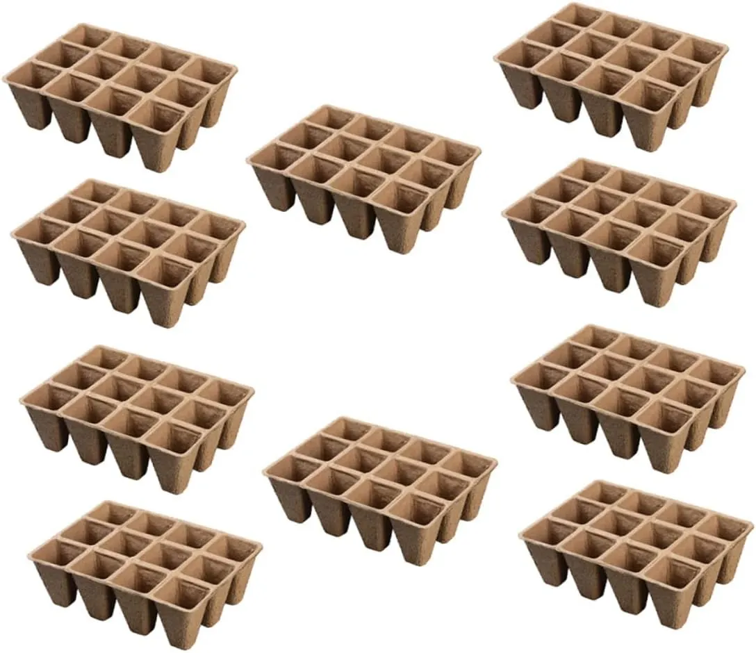 10-Pack 12-Hole Plant Bag Trays Rectangle Seedling Growing Cups for Transplanting Safe Non-Slip Planting Supplies