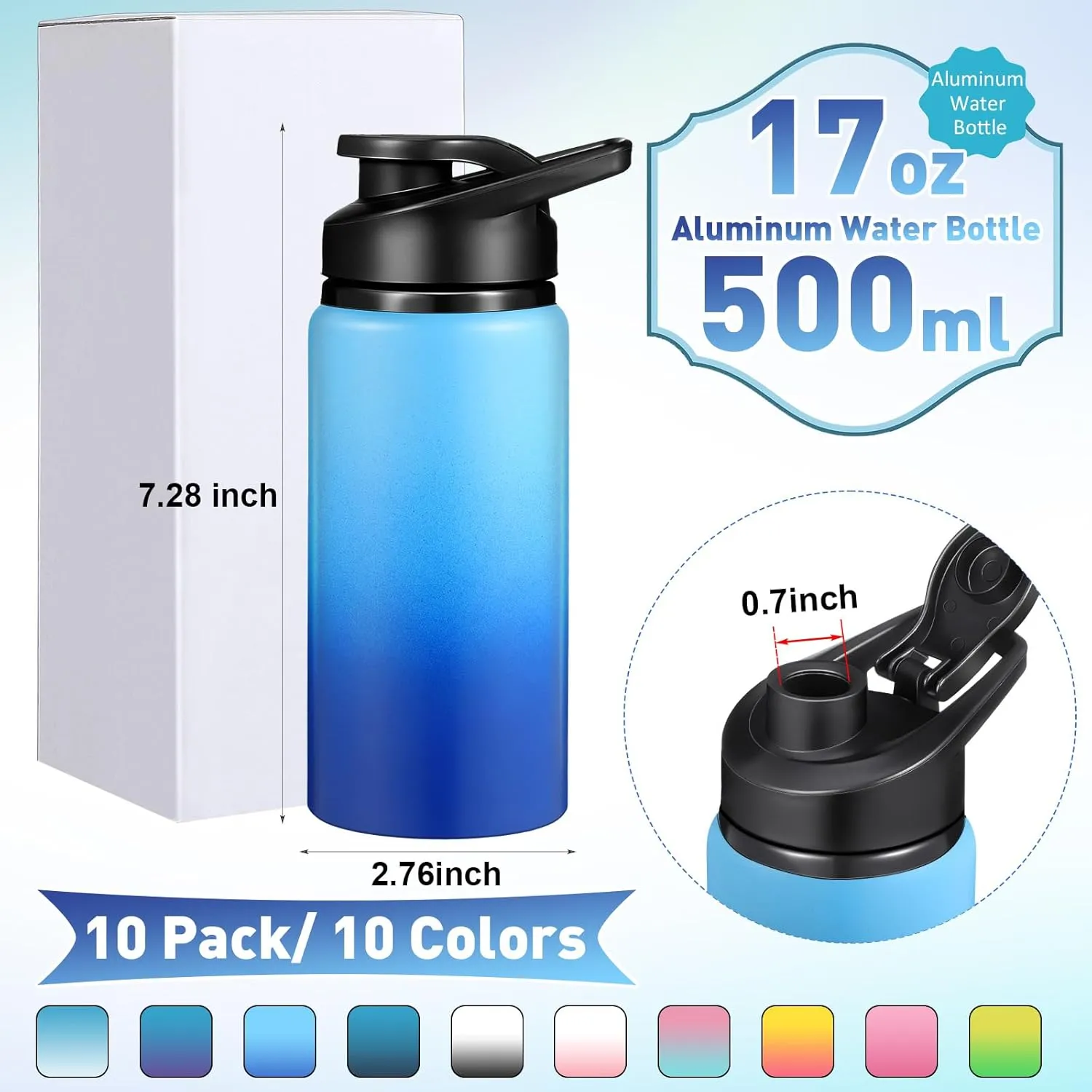 10 Pcs Reusable Aluminum Water Bottles Bulk Multicolor Outdoor Sports Water Bottles for Travel Gym Cycling Camping, Snap Lid