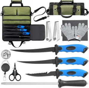 10 Pieces Fillet Knife Set, Stainless Bait Knife with Sharpening Rod and Sheath, Professional Filleting Boning Knife for Meat