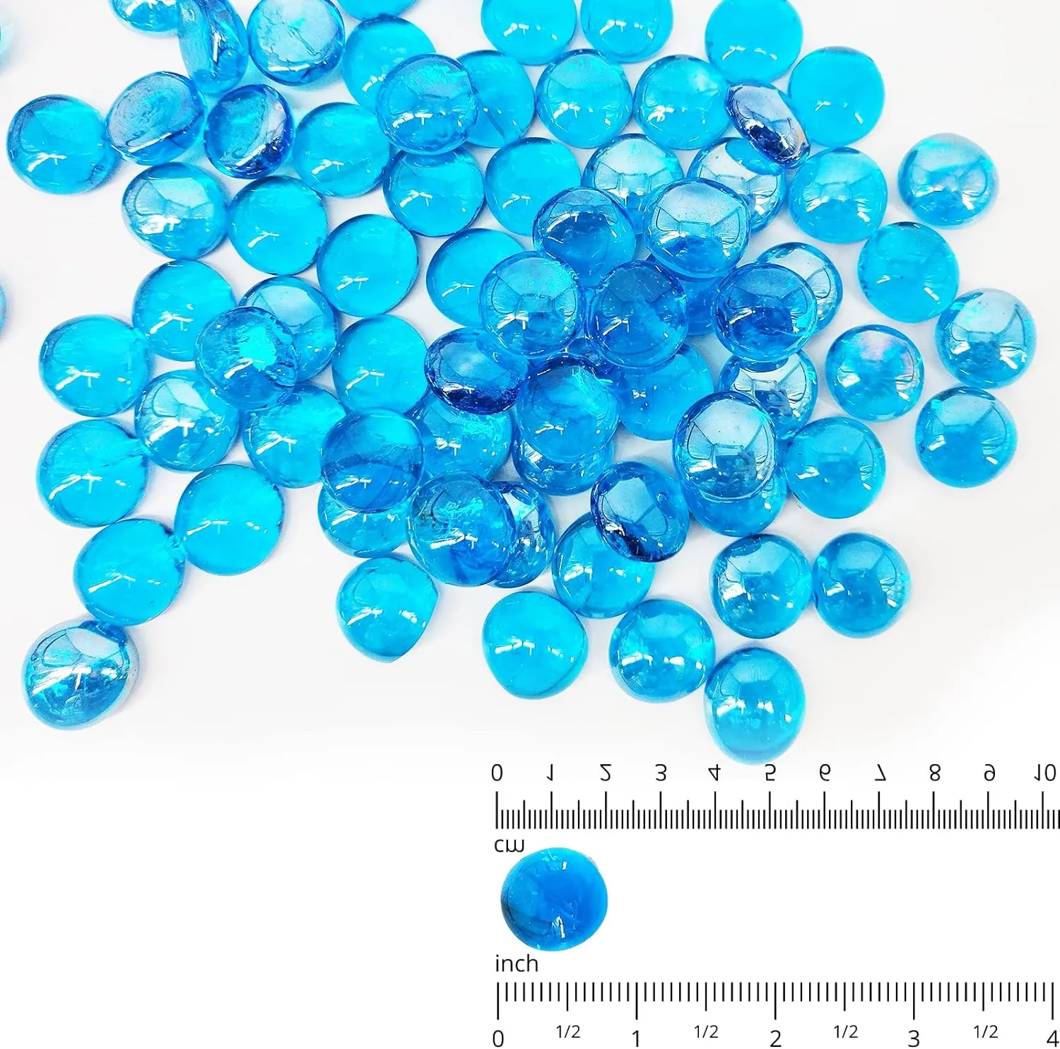 10 Pound Fire Pit Glass 1/2 Inch Reflective Round Fire Glass Drops Beads Rocks for Natural or Propane Fire Pit and Landscaping Pacific Blue