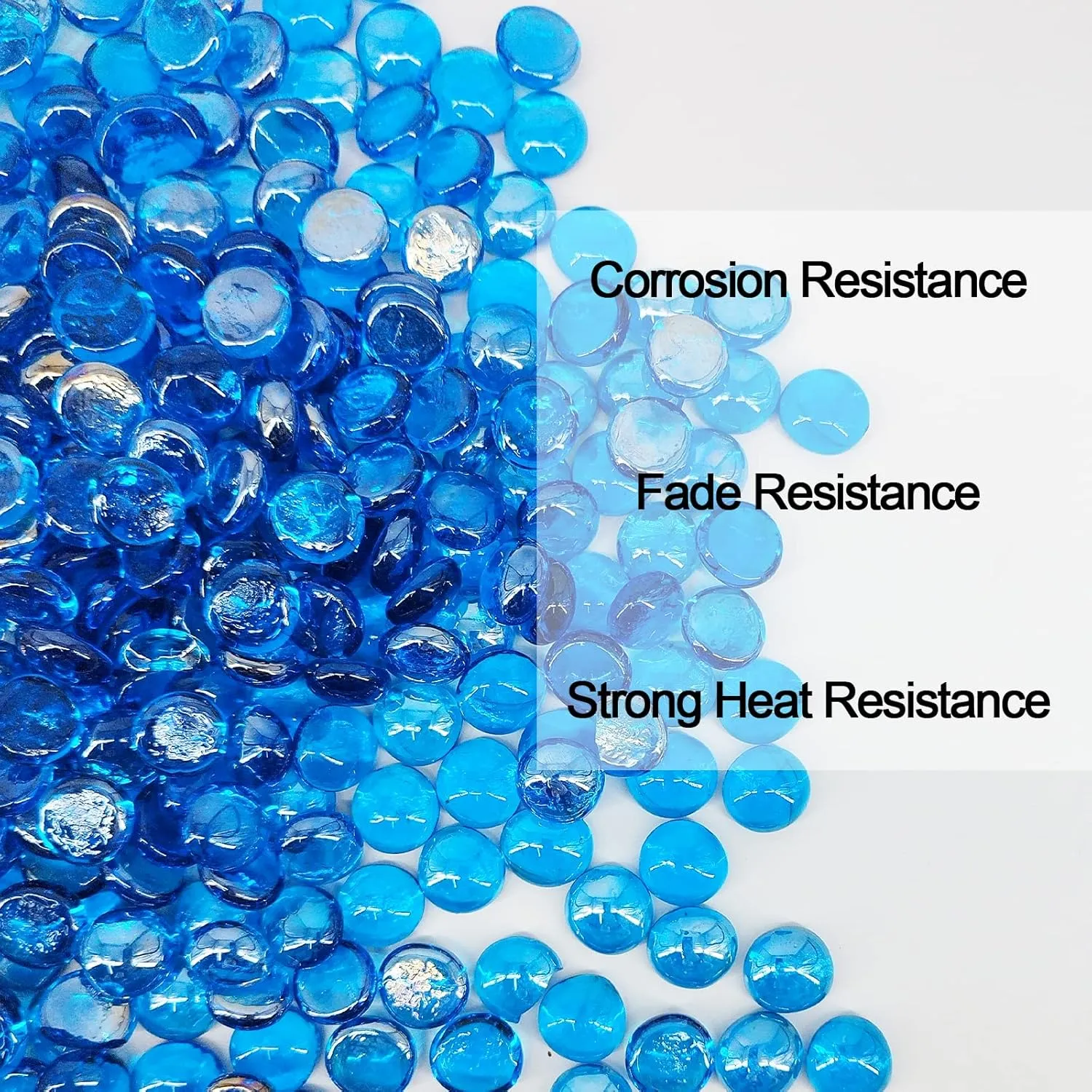 10 Pound Fire Pit Glass 1/2 Inch Reflective Round Fire Glass Drops Beads Rocks for Natural or Propane Fire Pit and Landscaping Pacific Blue