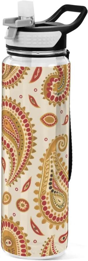 1000 ML Sports Water Bottle with Straw,Yellow Floral Water Bottle Leak Proof,BPA Free,Tritan Drink Bottle with Straw for Office,School,Gym,Outdoor