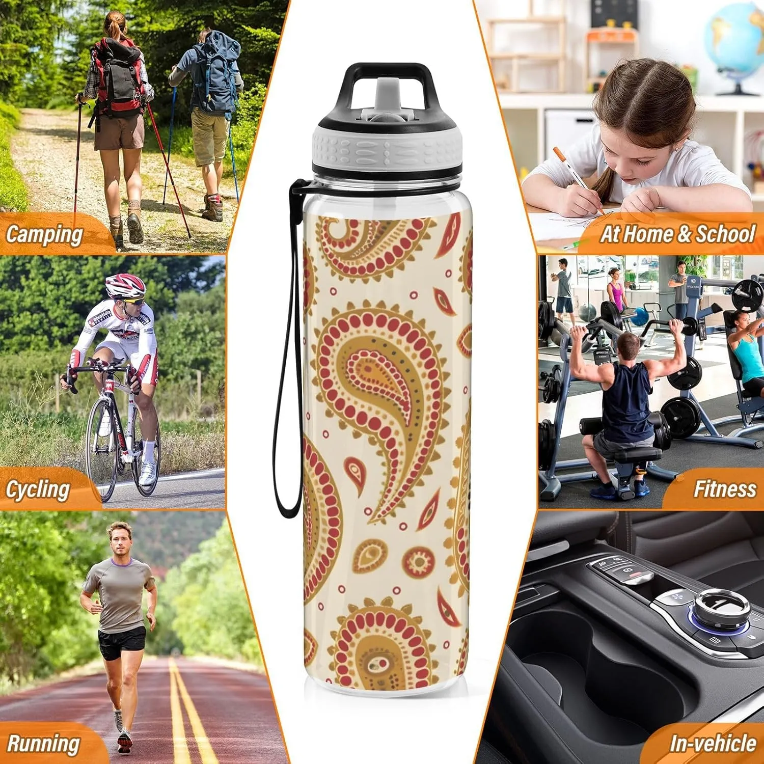 1000 ML Sports Water Bottle with Straw,Yellow Floral Water Bottle Leak Proof,BPA Free,Tritan Drink Bottle with Straw for Office,School,Gym,Outdoor