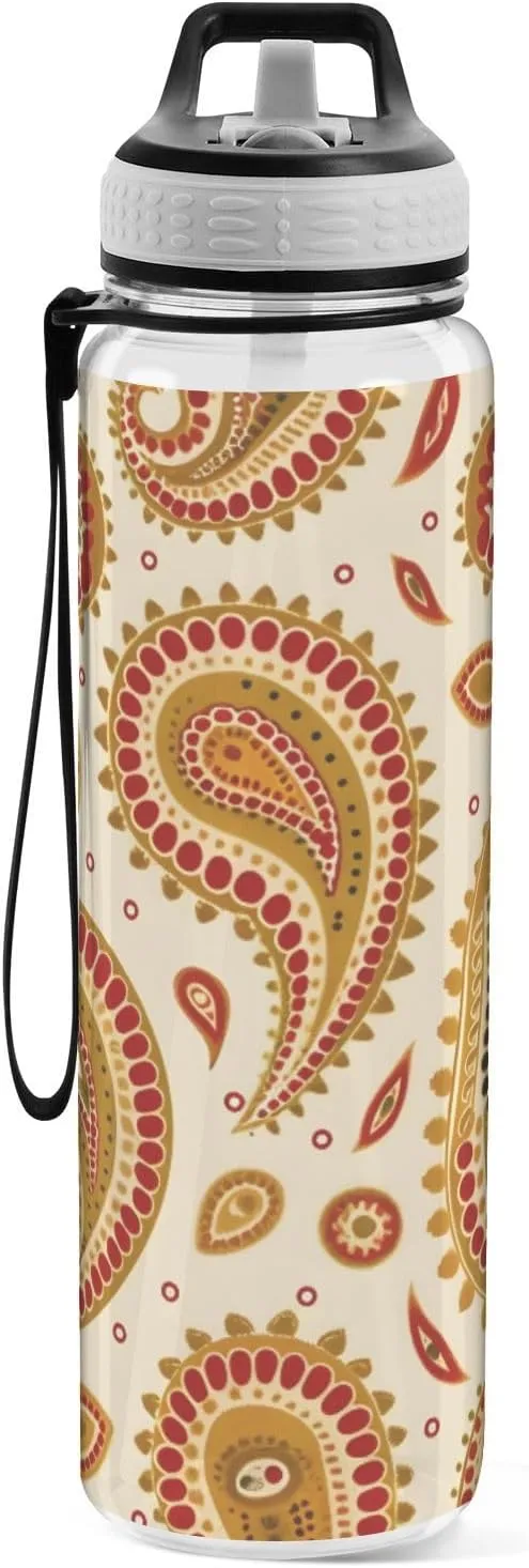 1000 ML Sports Water Bottle with Straw,Yellow Floral Water Bottle Leak Proof,BPA Free,Tritan Drink Bottle with Straw for Office,School,Gym,Outdoor