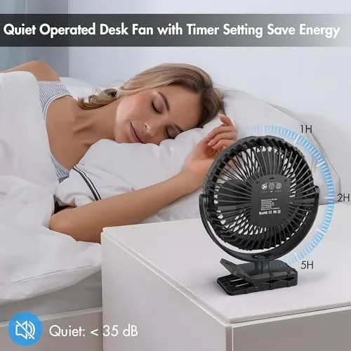10000mAh Rechargeable Clip On Fan-8" Battery Operated Golf Cart Fan w/ Timer