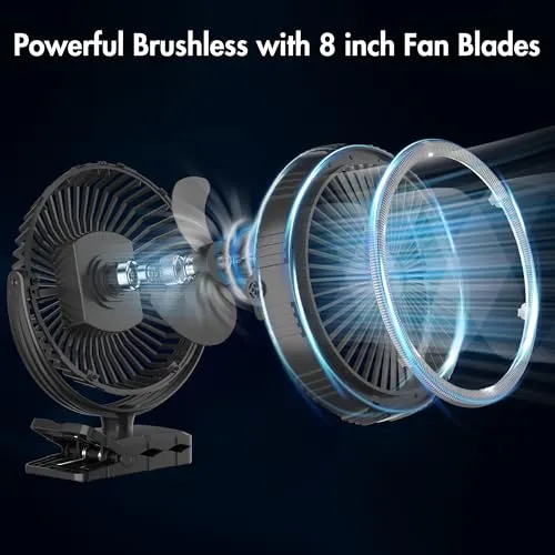 10000mAh Rechargeable Clip On Fan-8" Battery Operated Golf Cart Fan w/ Timer