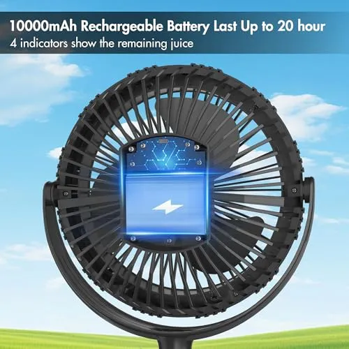 10000mAh Rechargeable Clip On Fan-8" Battery Operated Golf Cart Fan w/ Timer