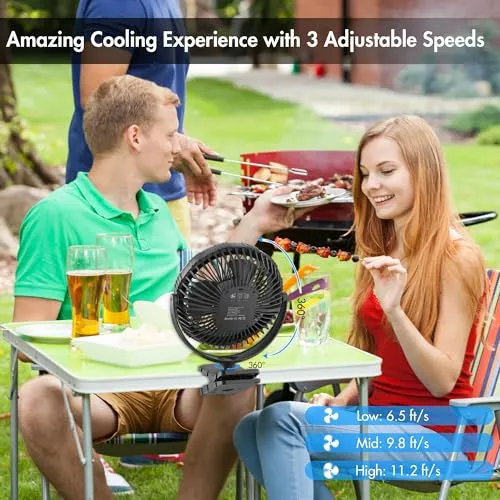 10000mAh Rechargeable Clip On Fan-8" Battery Operated Golf Cart Fan w/ Timer