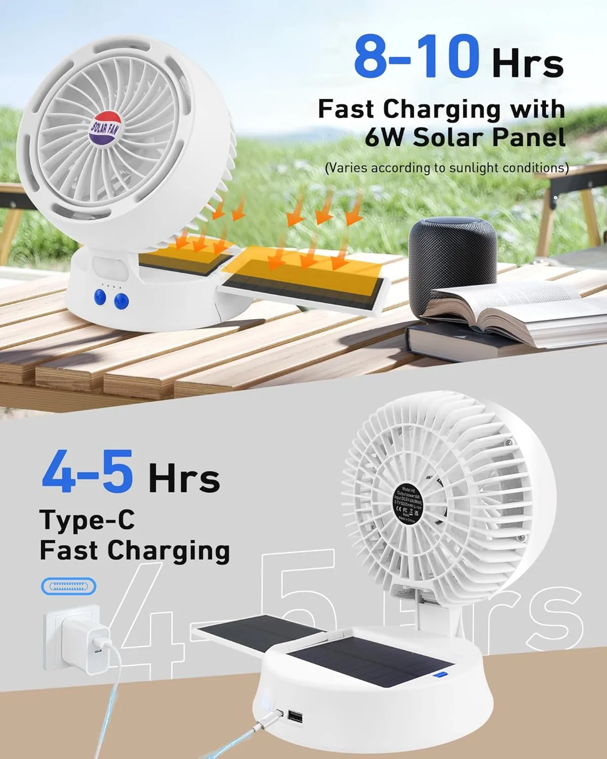 10400mAh Solar Camping Fan with LED Lantern, Rechargeable Portable Fan with 5W Solar Panel, Battery Operated Personal Fan for Outside Picnic, Fishing, Outdoor Tent Fan for Camping Essentials