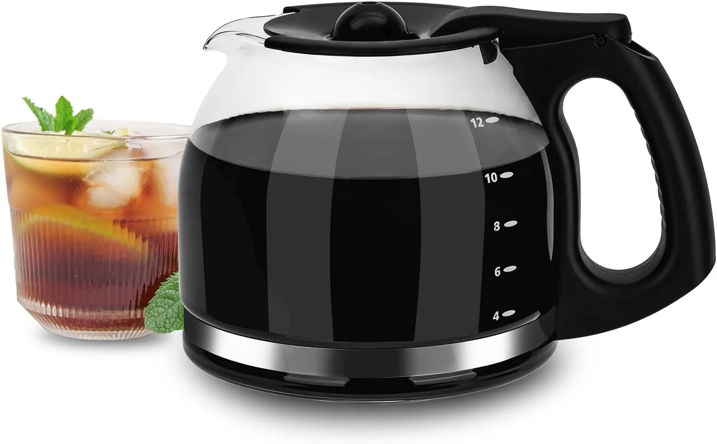 12-Cup Coffee Carafe Compatible with Mr. Coffee Makers – Replacement for Part Numbers PLD12, PLD12-RB Series, SK12, SK13, EHX23, JWX31, SJX23, and SJX39. Features a Black Handle Closure Design