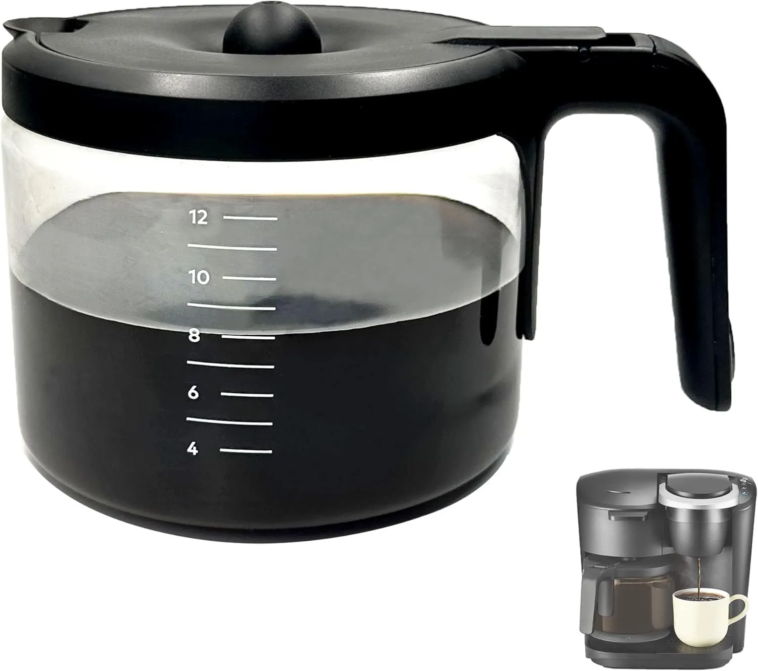 12 Cups Coffee Pot Replacement Compatible for KEURIG K-DUO Essentials 12 Cups Coffee Machine 5000 &5500 (NOT Fit K-Duo 5100 Model) Black Handle