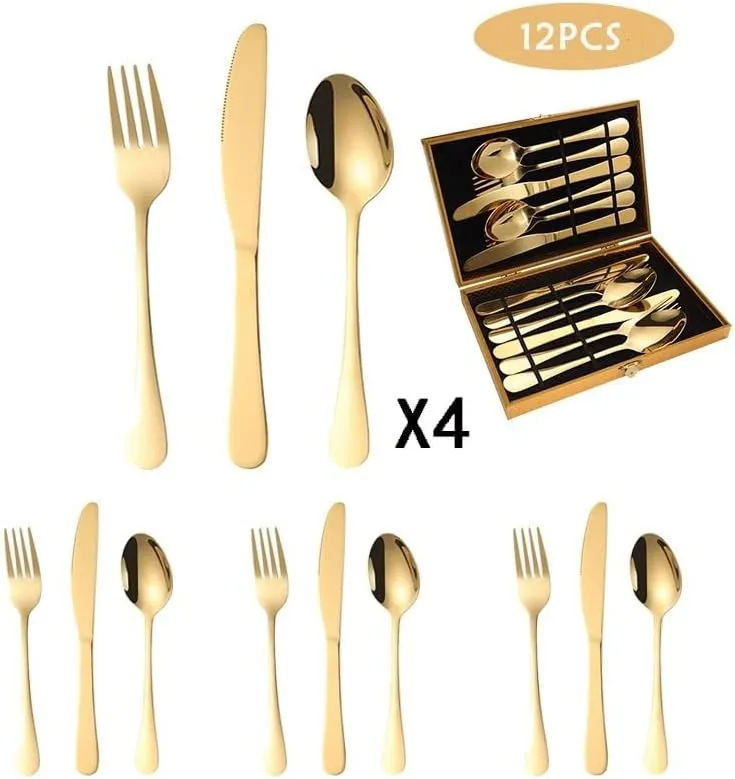 12-piece Stainless Steel Tableware Set, Spoon And Fork Set, Suitable For Restaurants, Homes, And Camping(BLACK)