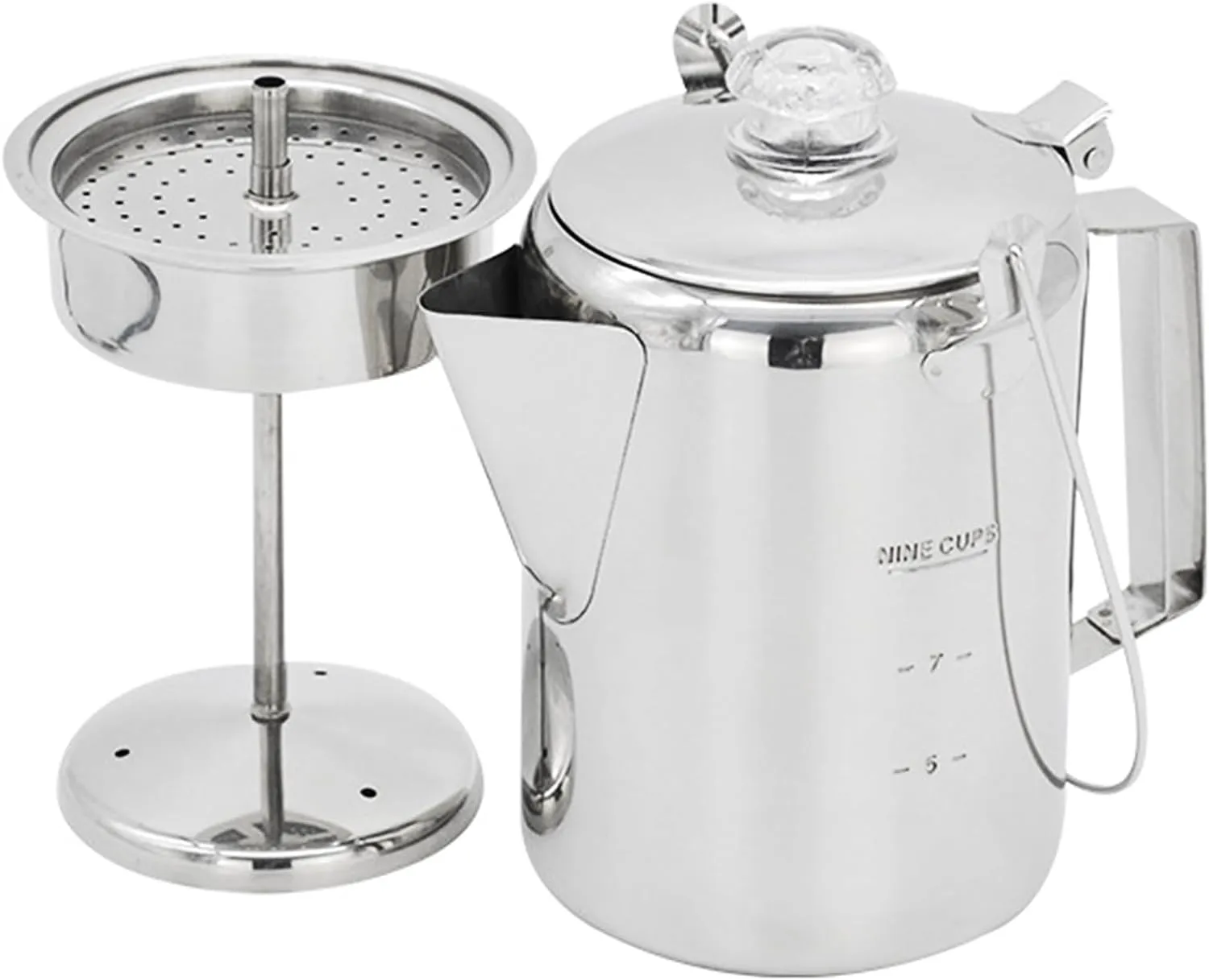 1.2L Outdoor 9 Cup Stainless Steel Percolator Coffee Pot Coffee Maker for Camping Home Kitchen