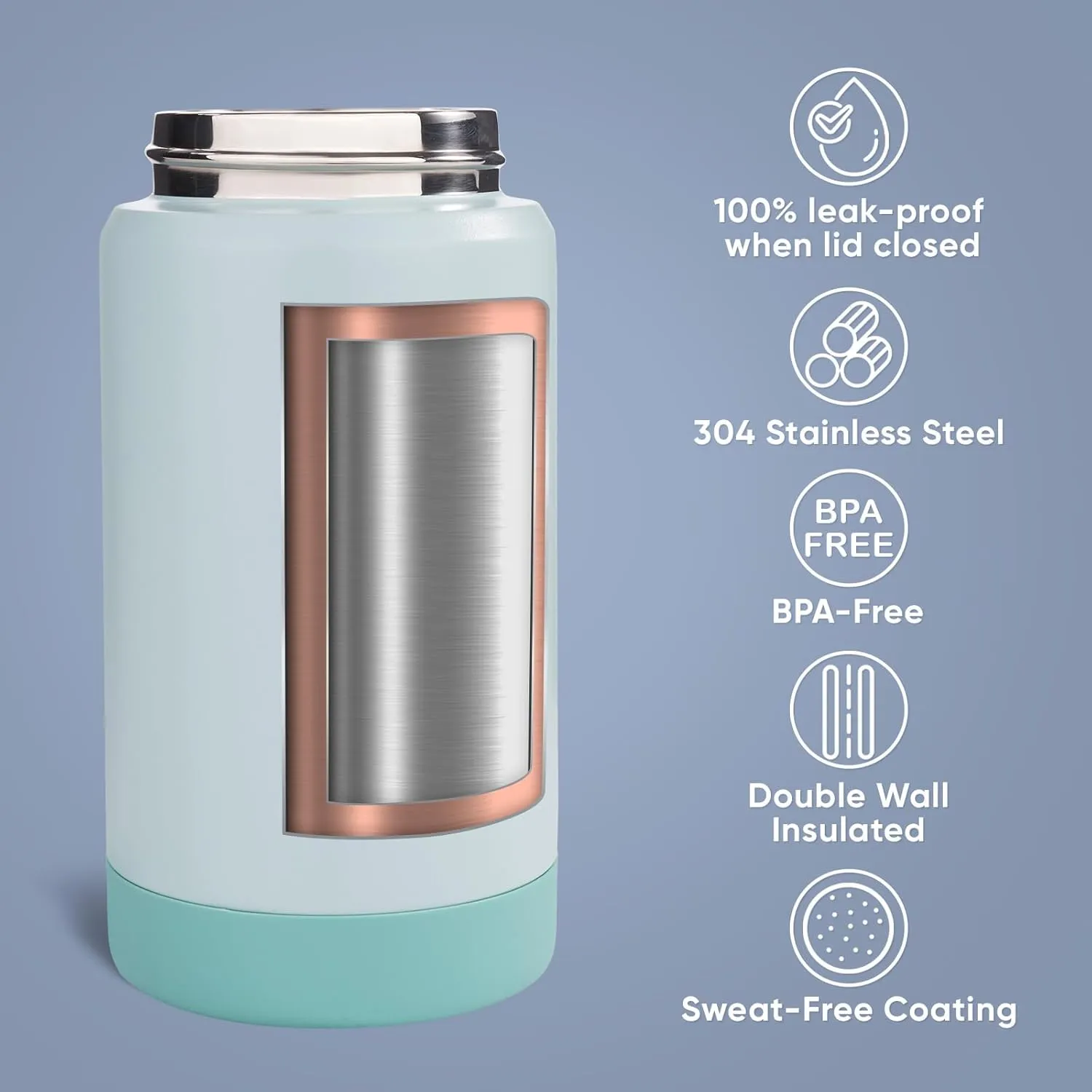 12oz Water Bottle, 2 pack Kids Water Bottles for School, Toddler Water Bottle with Straw & Handle, 304 Stainless Steel Insulated Water Bottle, Non-slip Silicone Base, BPA Free, Haze Blue Two Piece