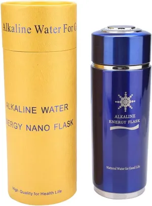14oz Insulated Water Bottle, Creates High pH Premium Water, Stainless Steel Water Bottle Portable Nano Balance Bio Energy Lonizer Cup Flask for Hiking, Camping (Blue)