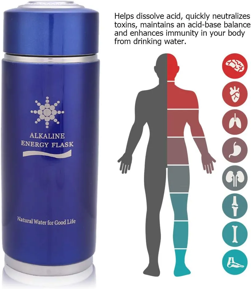 14oz Insulated Water Bottle, Creates High pH Premium Water, Stainless Steel Water Bottle Portable Nano Balance Bio Energy Lonizer Cup Flask for Hiking, Camping (Blue)
