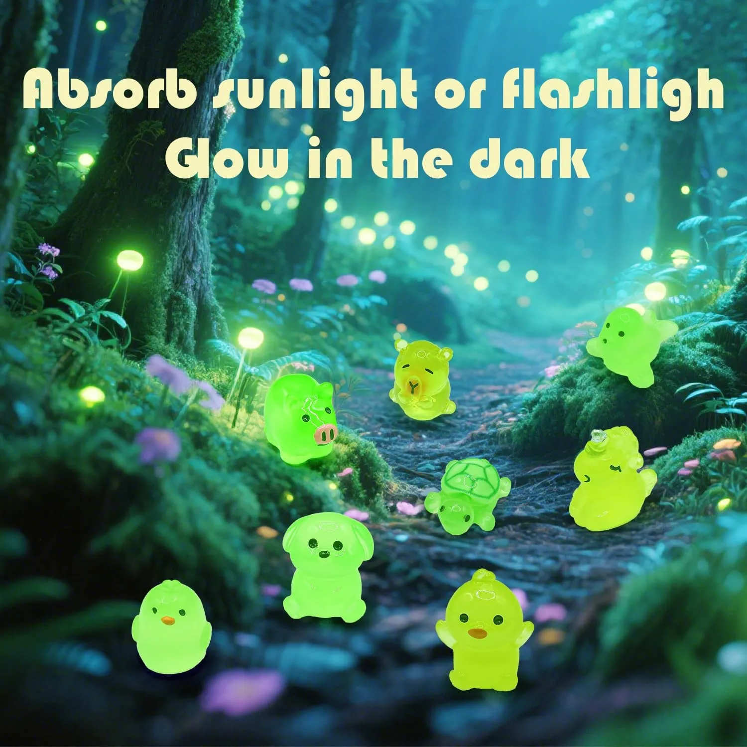 150 Pcs Luminous Mini Resin Animals Miniature Animals Figurines Tiny Little Animals Glow in Dark Small Animal Figures to Hide Mini Animals Micro Landscape Ornaments Fairy Garden Accessories