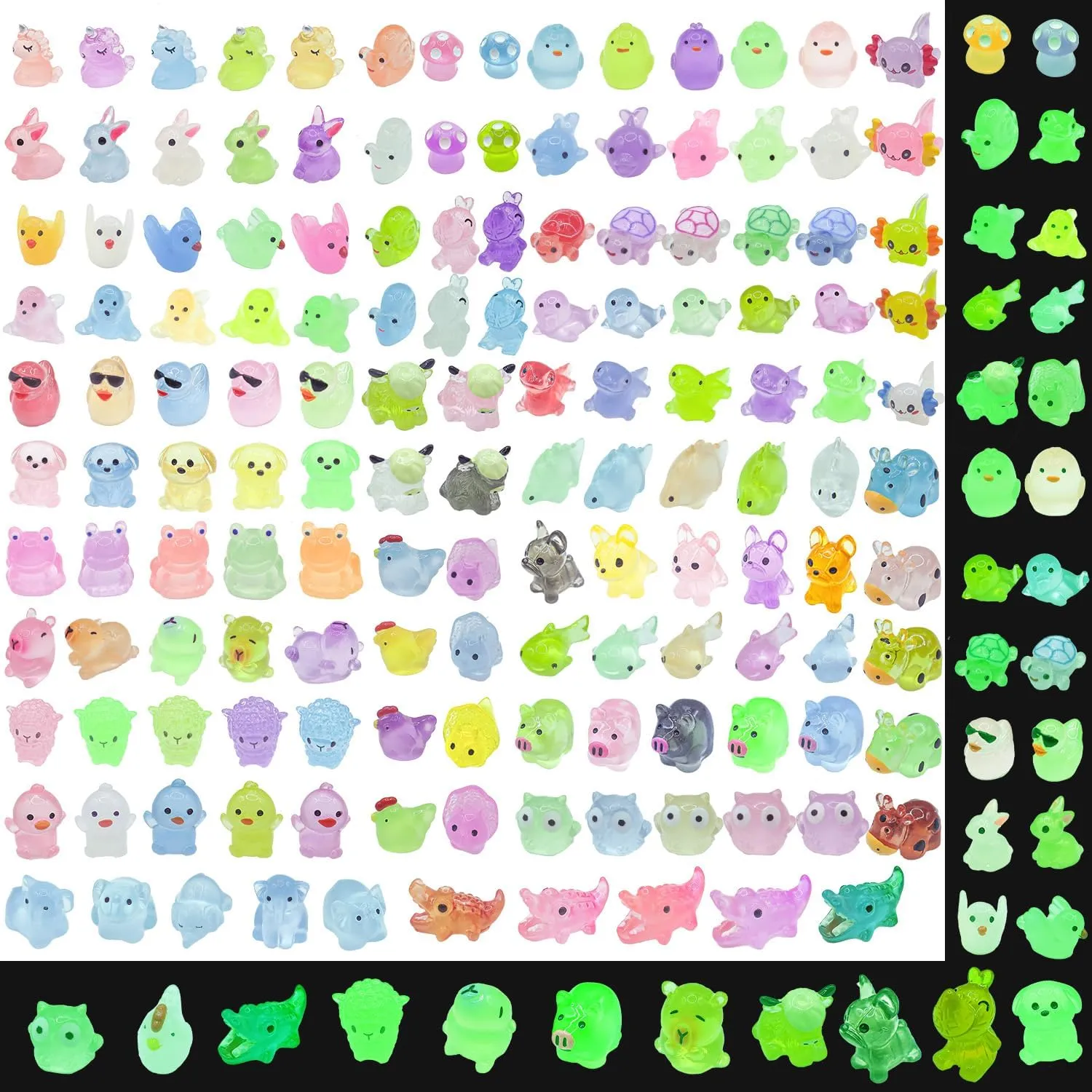 150 Pcs Luminous Mini Resin Animals Miniature Animals Figurines Tiny Little Animals Glow in Dark Small Animal Figures to Hide Mini Animals Micro Landscape Ornaments Fairy Garden Accessories