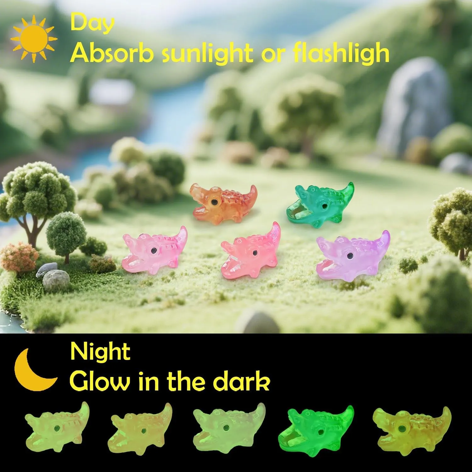 150 Pcs Luminous Mini Resin Animals Miniature Animals Figurines Tiny Little Animals Glow in Dark Small Animal Figures to Hide Mini Animals Micro Landscape Ornaments Fairy Garden Accessories