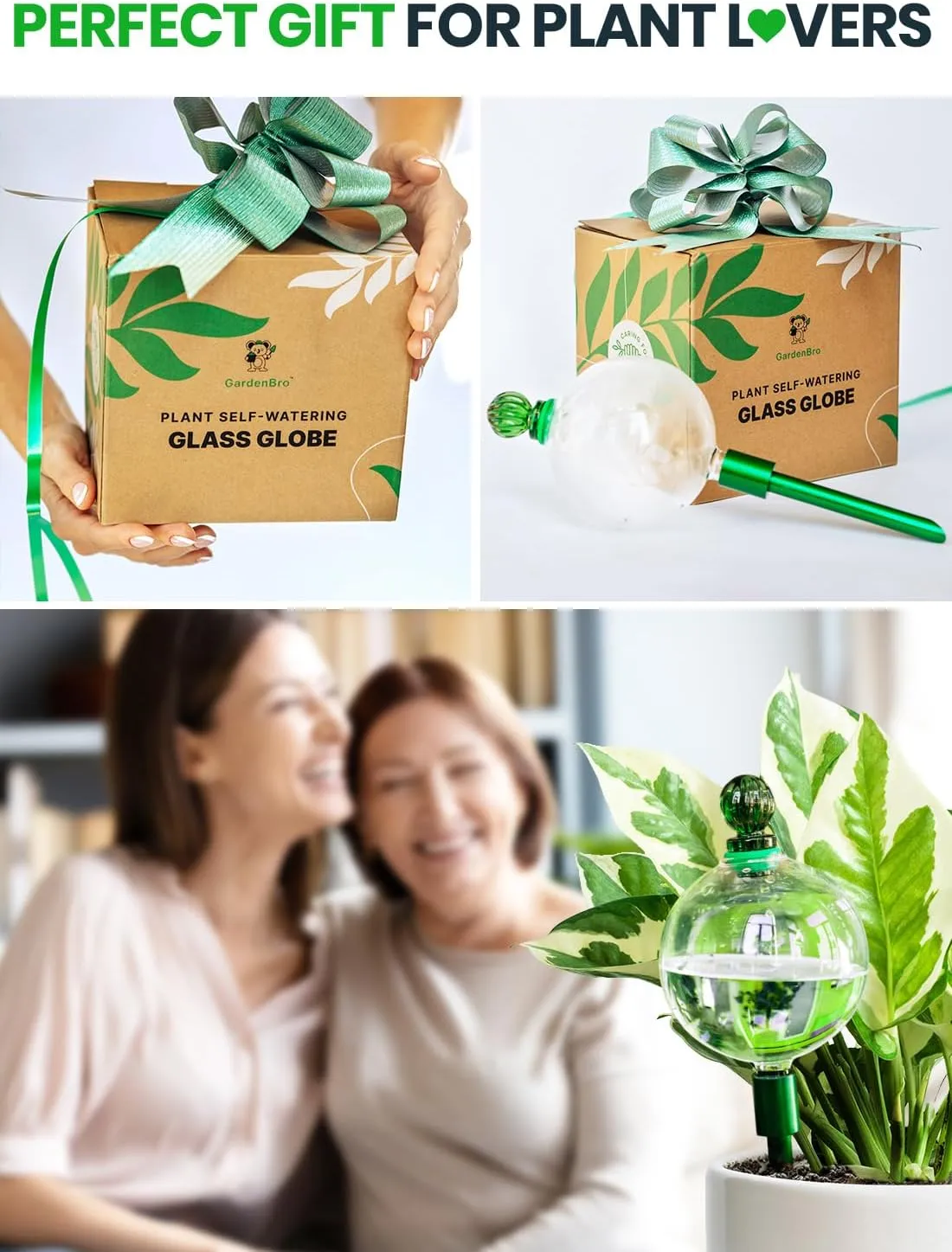 16 Oz Plant Watering Globes For Indoor Plants With Metal Self Watering Planter Insert - Premium XL Glass Hand-blown Globes - Automatic Indoor Planter Waterer, Gift Idea For Gardeners [1, Clear]