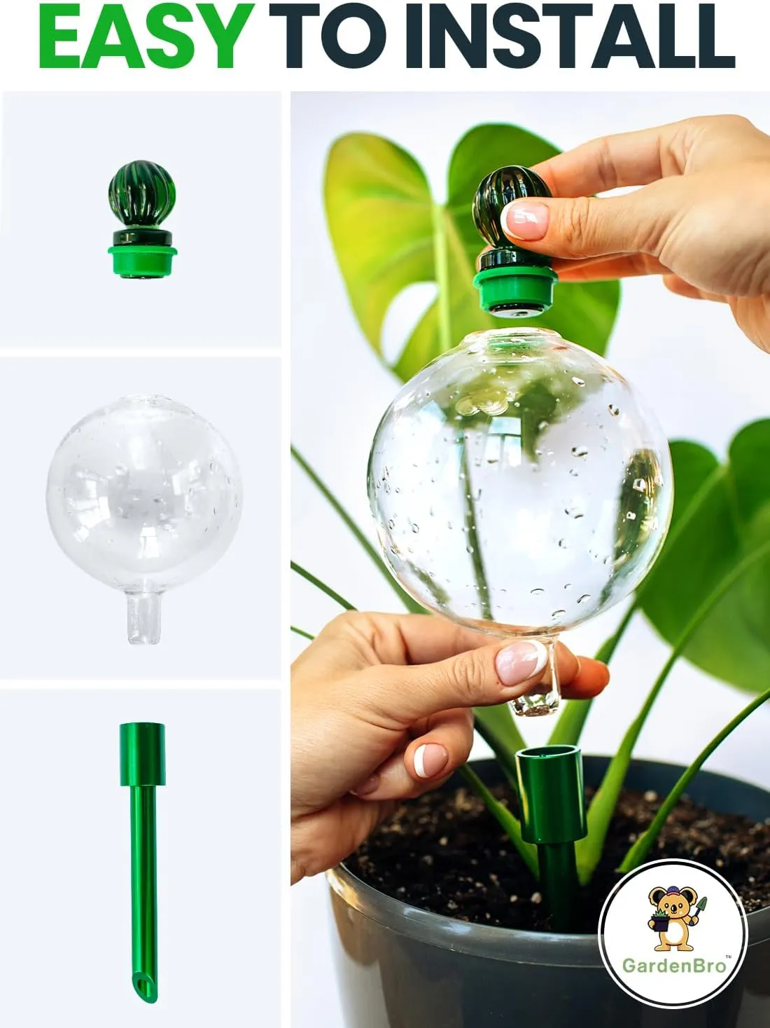 16 Oz Plant Watering Globes For Indoor Plants With Metal Self Watering Planter Insert - Premium XL Glass Hand-blown Globes - Automatic Indoor Planter Waterer, Gift Idea For Gardeners [1, Clear]