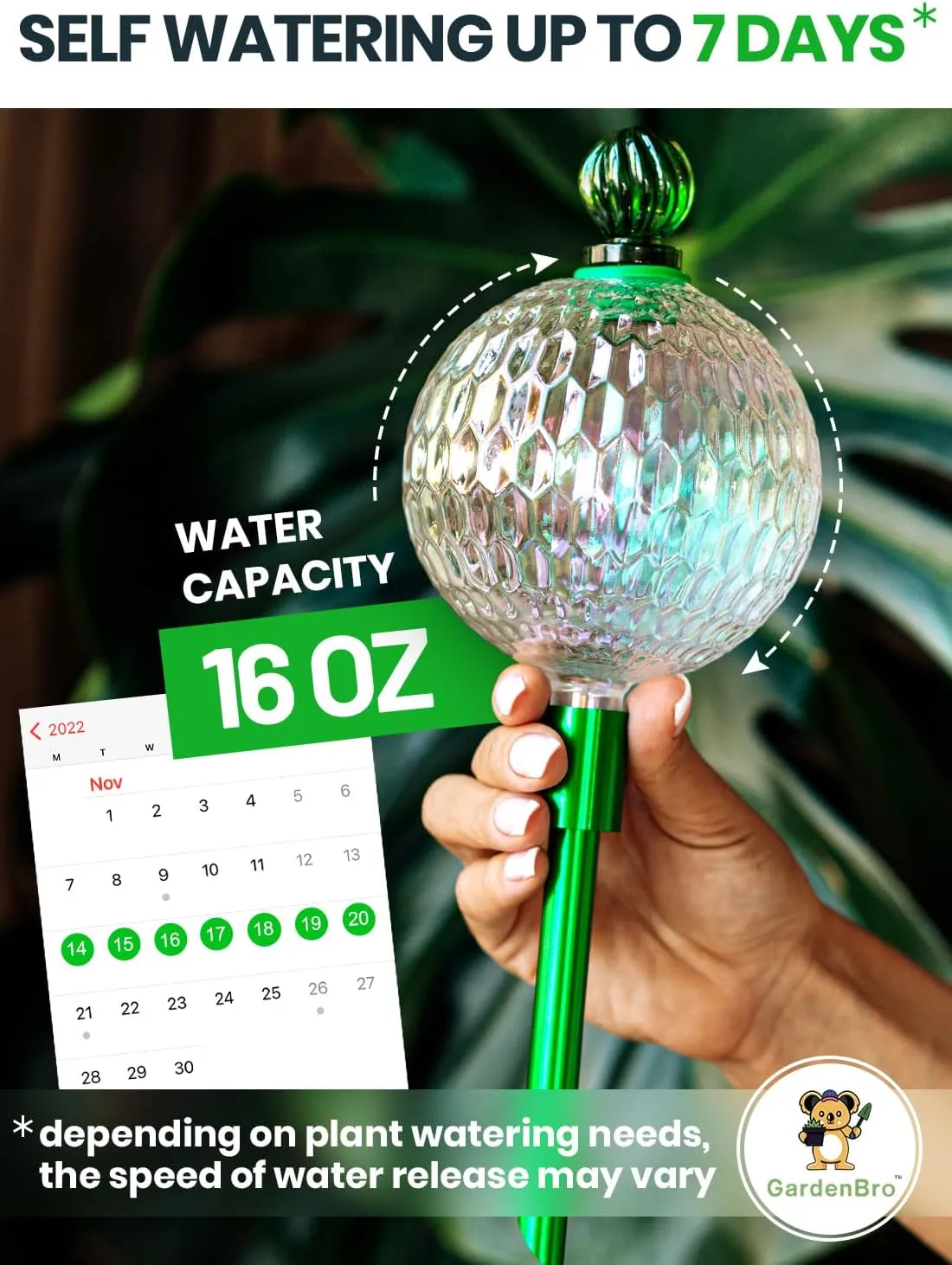 16 Oz Plant Watering Globes For Indoor Plants With Metal Self Watering Planter Insert - Premium XL Glass Hand-blown Globes - Automatic Indoor Planter Waterer, Gift Idea For Gardeners [1, Textured]
