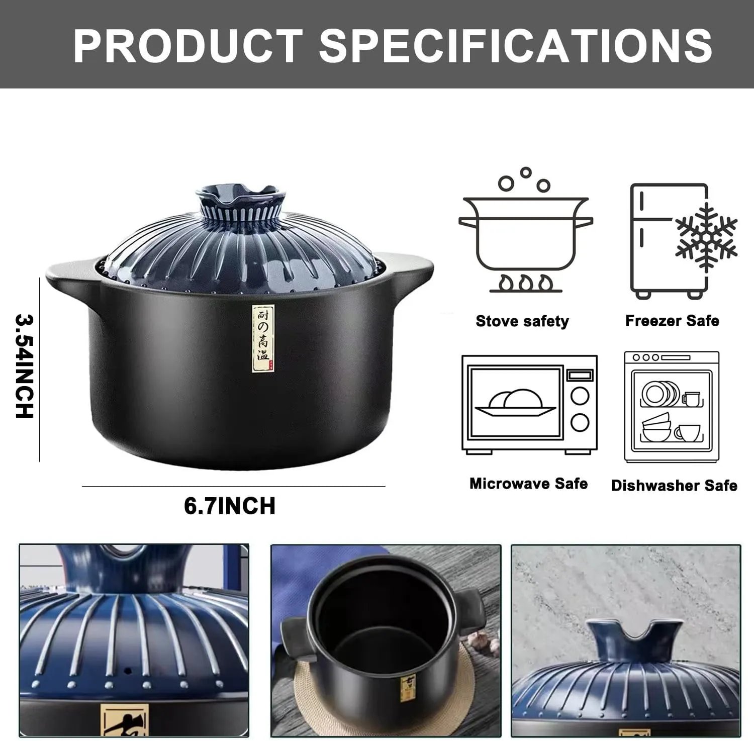 1.7 Quart Ceramic Casserole,with Lid Ceramic Pot,Heat-Resistant Round Stew,Soup Pot for cook bibimbap, soup, rice, stew, casserole (Blue1.7QT)