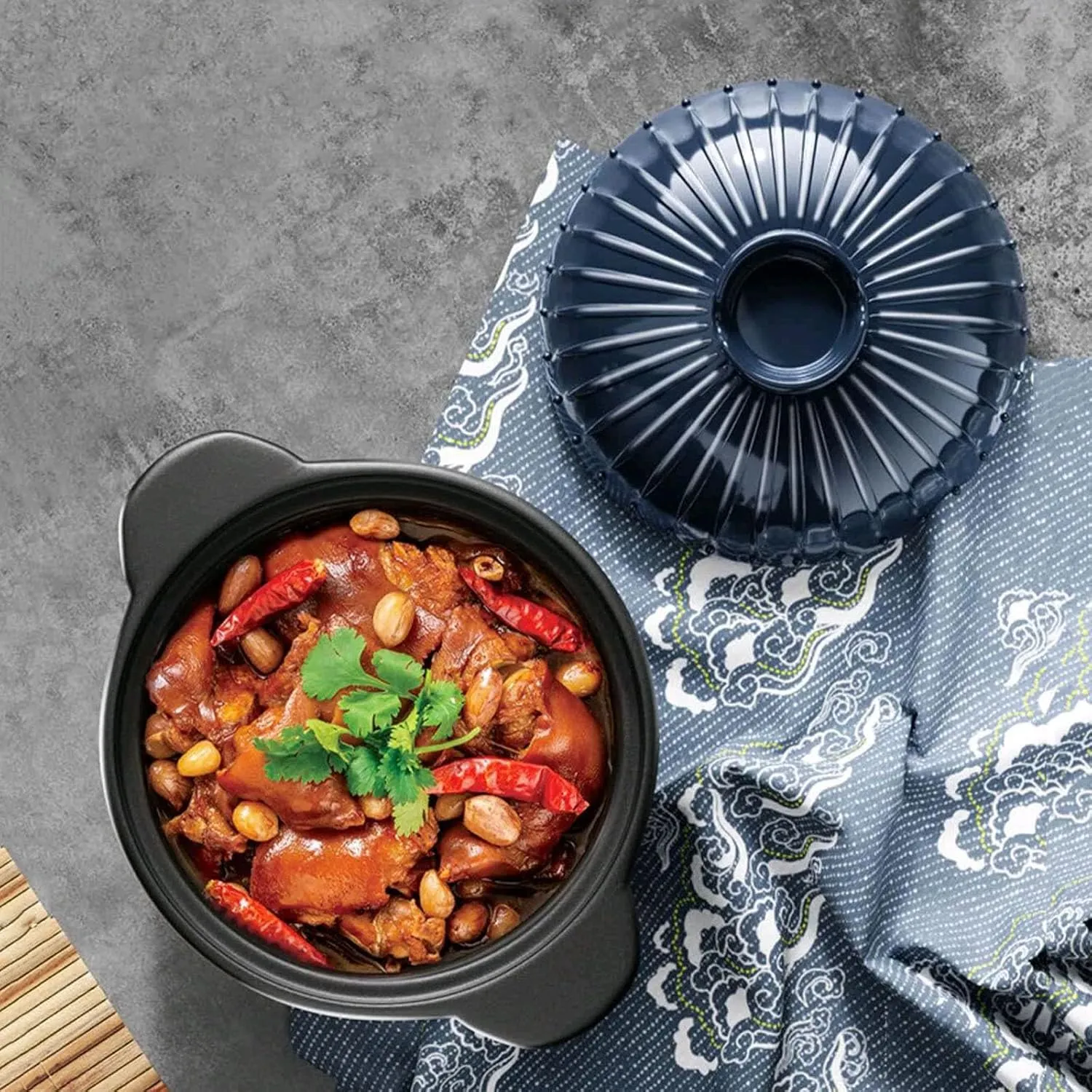 1.7 Quart Ceramic Casserole,with Lid Ceramic Pot,Heat-Resistant Round Stew,Soup Pot for cook bibimbap, soup, rice, stew, casserole (Blue1.7QT)