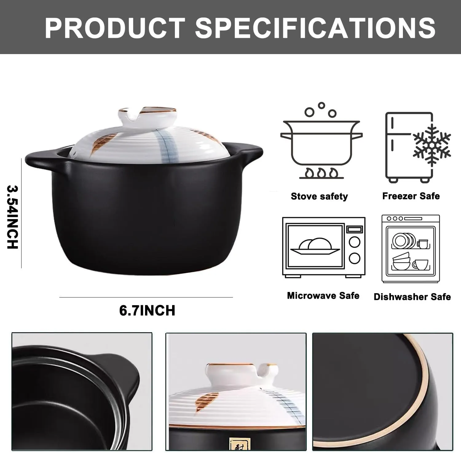 1.7 Quart Ceramic Casserole,with Lid Ceramic Pot,Heat-Resistant Round Stew,Soup Pot for cook bibimbap, soup, rice, stew, casserole (White1.7QT)