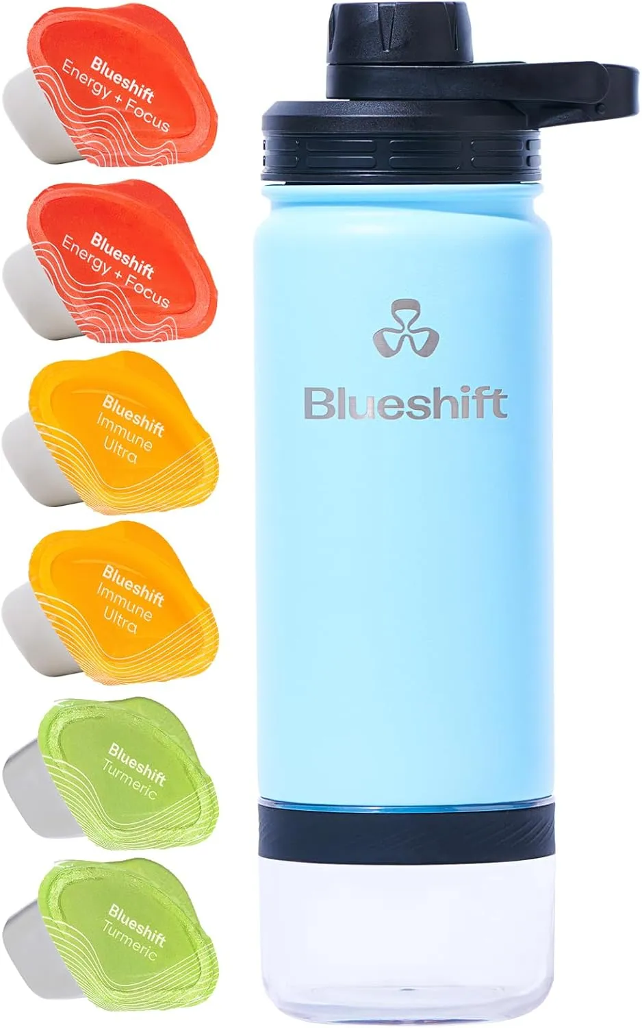 18 oz Stainless Steel Water Bottle - Insulated Shaker Bottle, Protein Shaker Bottle, Metal Shaker Cup for Protein Shakes w/Ball & 6 Superblend Supplements - 18 oz Sky Blue Bottle   6 Pods