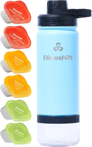18 oz Stainless Steel Water Bottle - Insulated Shaker Bottle, Protein Shaker Bottle, Metal Shaker Cup for Protein Shakes w/Ball & 6 Superblend Supplements - 18 oz Sky Blue Bottle   6 Pods