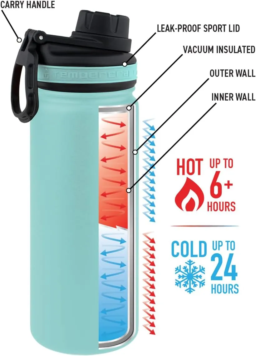 18 oz Vacuum Insulated Sport Bottle | Custom Laser Engraved Options | Stainless Steel, Double-Walled, Wide Mouth