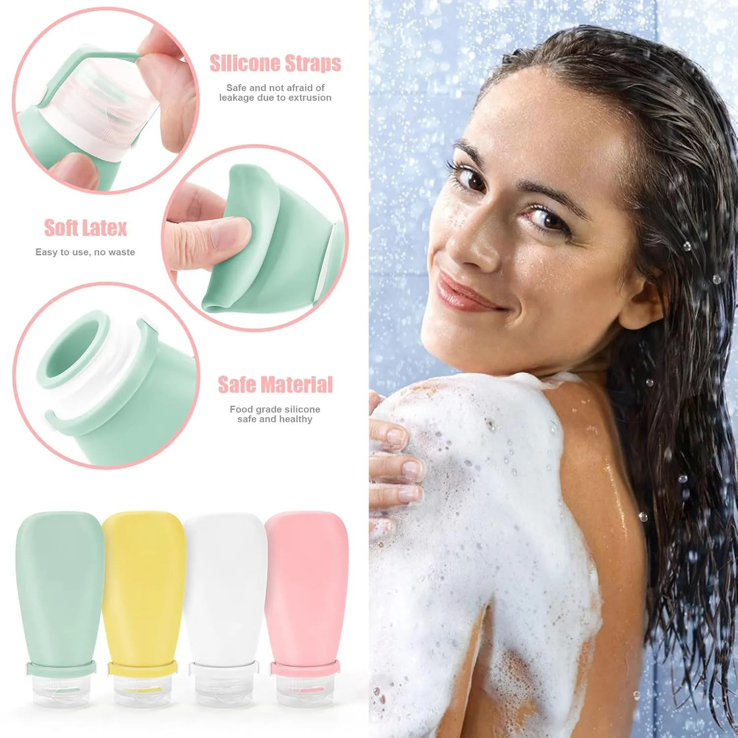 18 Pcs Travel Bottles Set for Toiletries, TSA Approved Travel Size Containers with Bandage Silicone Squeezable for Shampoo Conditioner Lotion Body Wash (Multicolour White Bag)