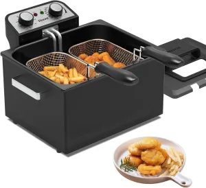 1800W Electric Deep Fryer for Home,5 Liters/21 Cups Large Electric Deep Fryer with 3 Baskets,Adjustable Temp,See - Through Lid,Countertop Stainless Steel,Ideal for Kitchen & Frying Fish
