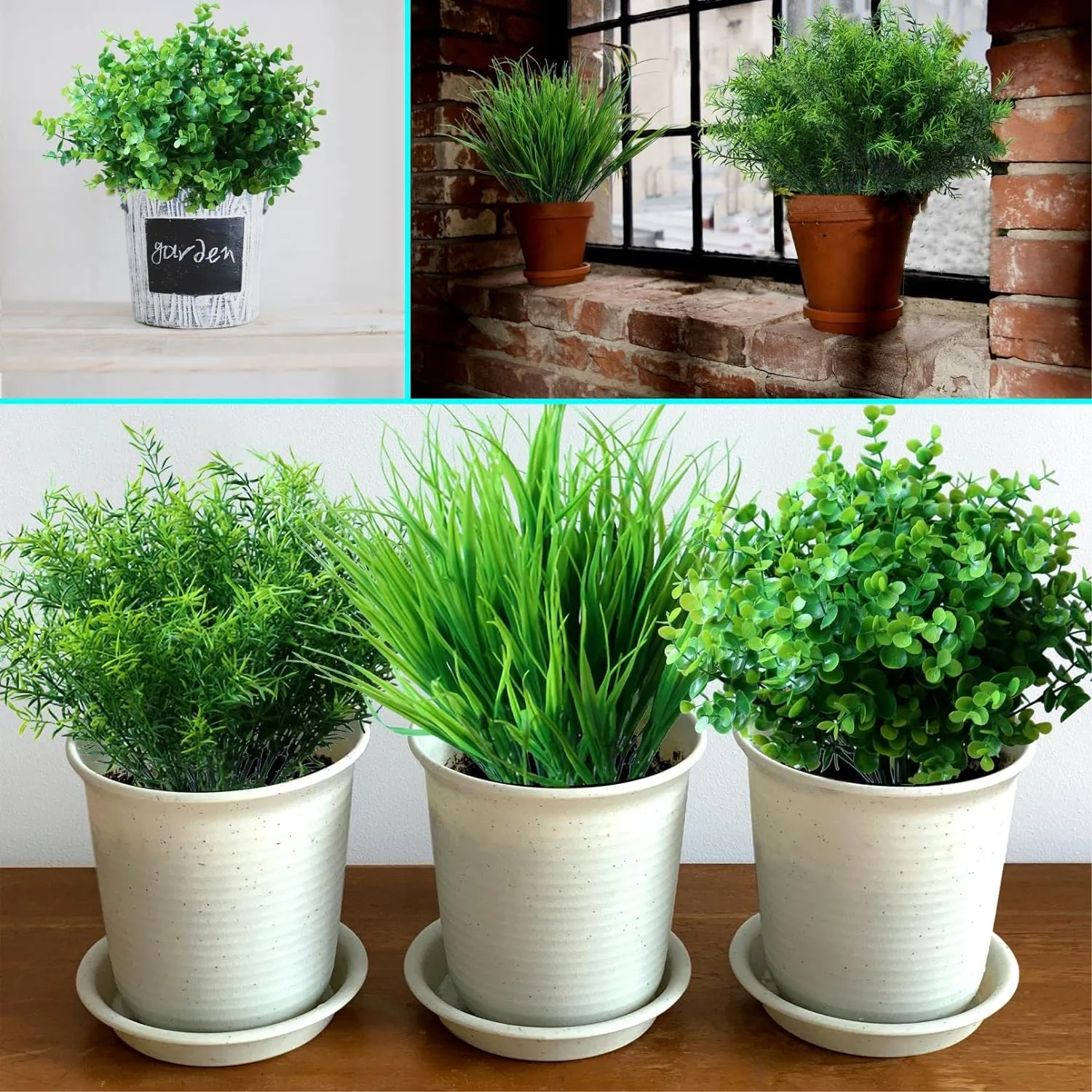18PCS Outdoor Artificial Faux Plants Spring Summer Decorations, UV Resistant Bulk Realistic Fake Bushes Grass Eucalyptus Outside Plastic Greenery Shrubs for Front Porch Patio Window Box