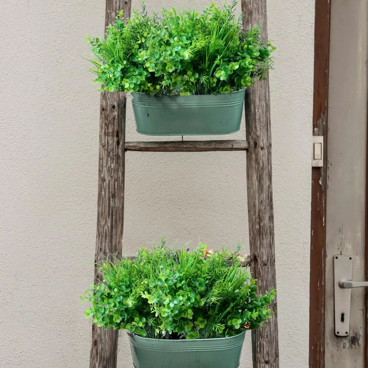 18PCS Outdoor Artificial Faux Plants Spring Summer Decorations, UV Resistant Bulk Realistic Fake Bushes Grass Eucalyptus Outside Plastic Greenery Shrubs for Front Porch Patio Window Box