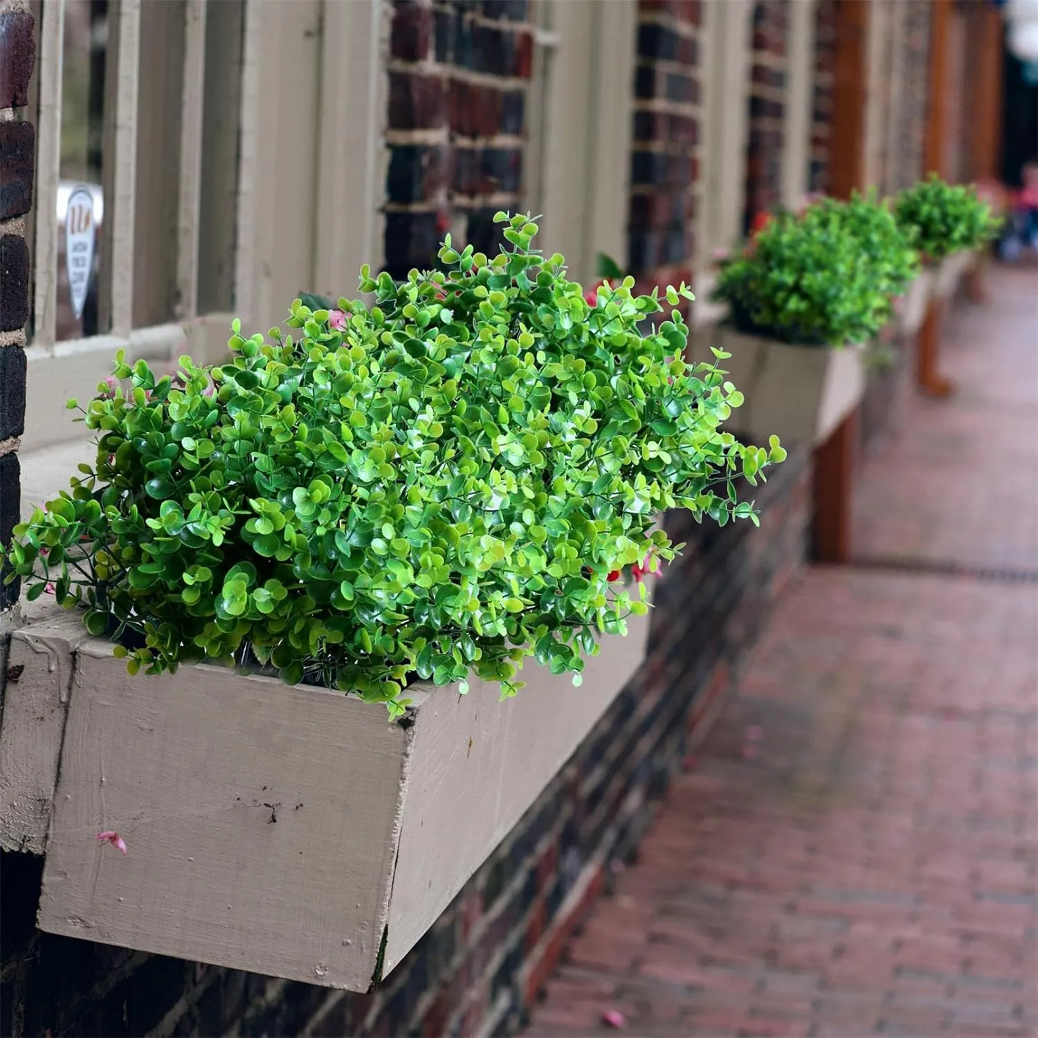 18PCS Outdoor Artificial Faux Plants Spring Summer Decorations, UV Resistant Bulk Realistic Fake Bushes Grass Eucalyptus Outside Plastic Greenery Shrubs for Front Porch Patio Window Box