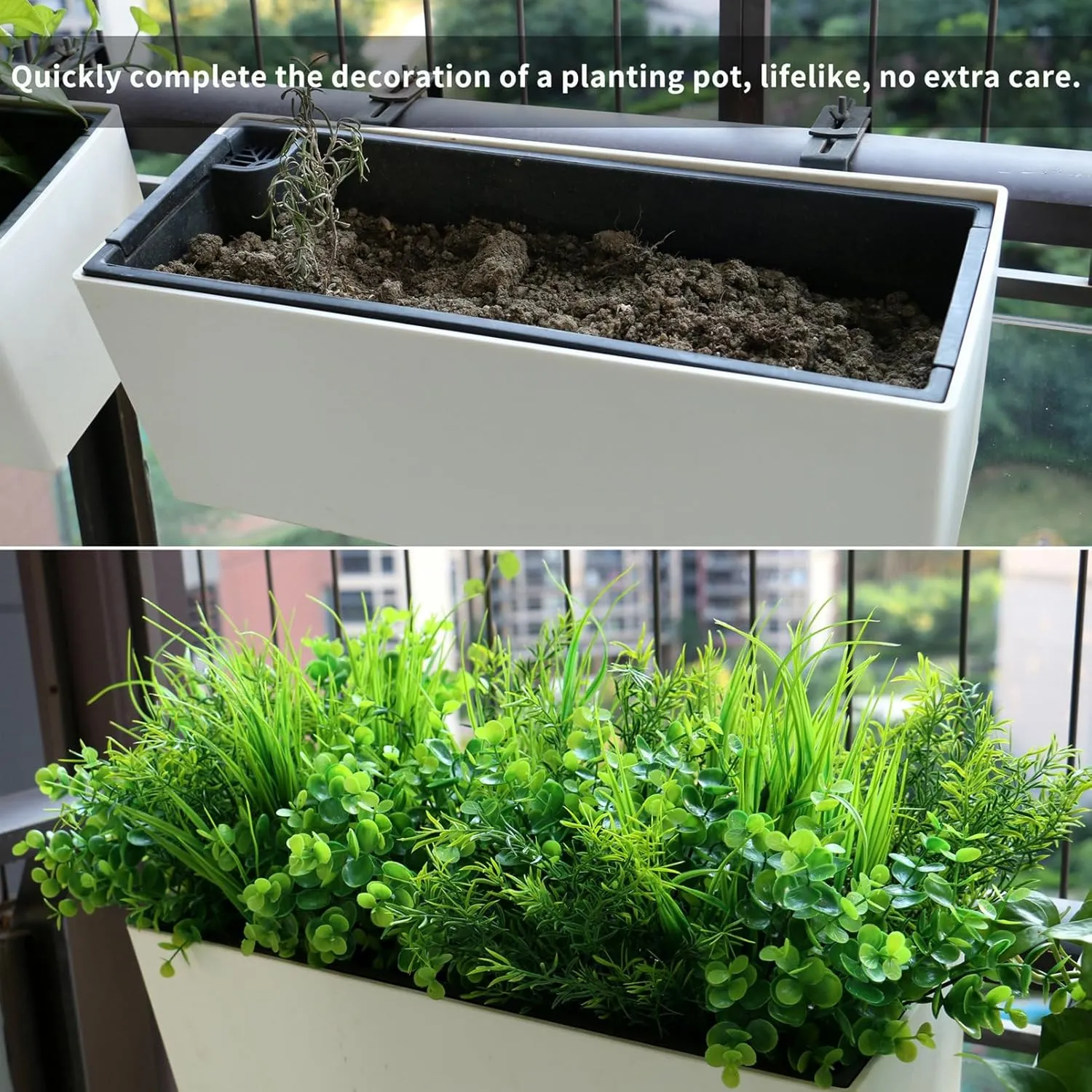 18PCS Outdoor Artificial Faux Plants Spring Summer Decorations, UV Resistant Bulk Realistic Fake Bushes Grass Eucalyptus Outside Plastic Greenery Shrubs for Front Porch Patio Window Box