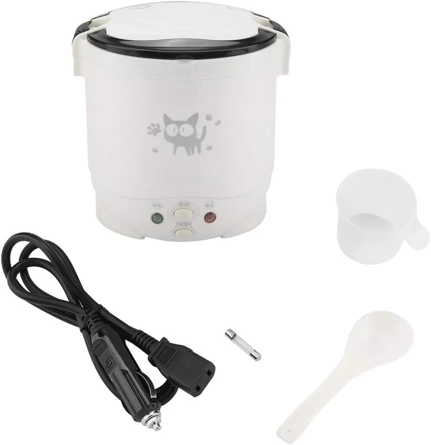 1L Mini Rice Cooker, 12V Electric Lunch Box Portable for Car, Multifunctional Food Steamer Fast Cooking Fully Automatic Pot for Travel Camping