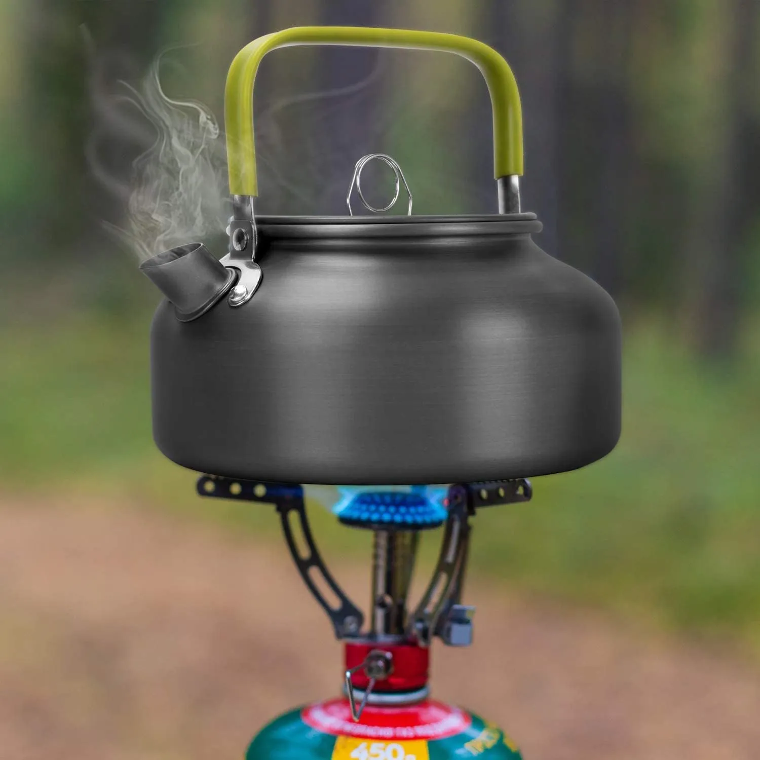 1PC Outdoor Camping Teapot 1.2L Aluminum Portable Coffee Pot(Green)