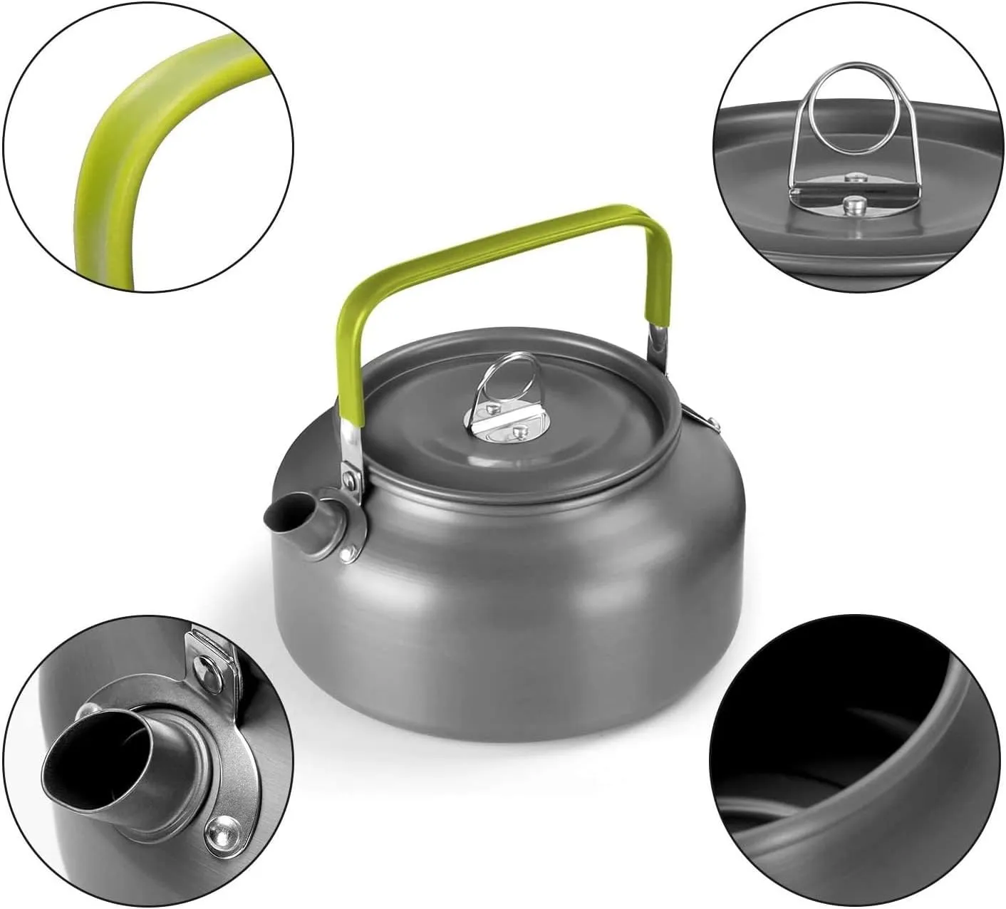1PC Outdoor Camping Teapot 1.2L Aluminum Portable Coffee Pot(Green)
