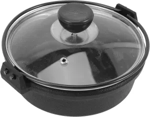 1set Japanese Style Cast Iron Cooking Pot Non-stick Sukiyaki Pan with Lid - for Stewing Stir-frying and Hot Pot Kitchen Essential