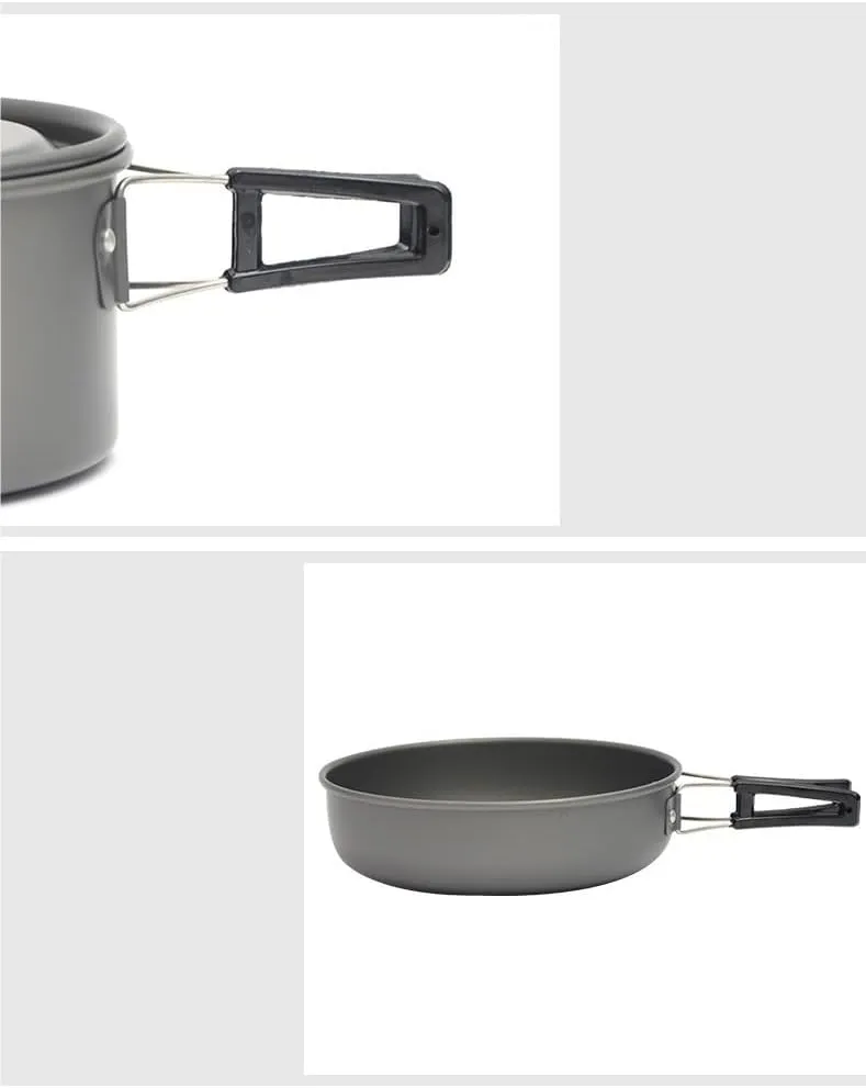 1SET Outdoor Portable Aluminum Pot Set Multifunctional Camping Tableware Set