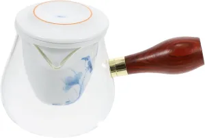 1Set Practical Glass Teapot with Long Wooden Handle Heat Resistant Kettle for Home and Office for Tea and Hot Beverages for Parties and Camping
