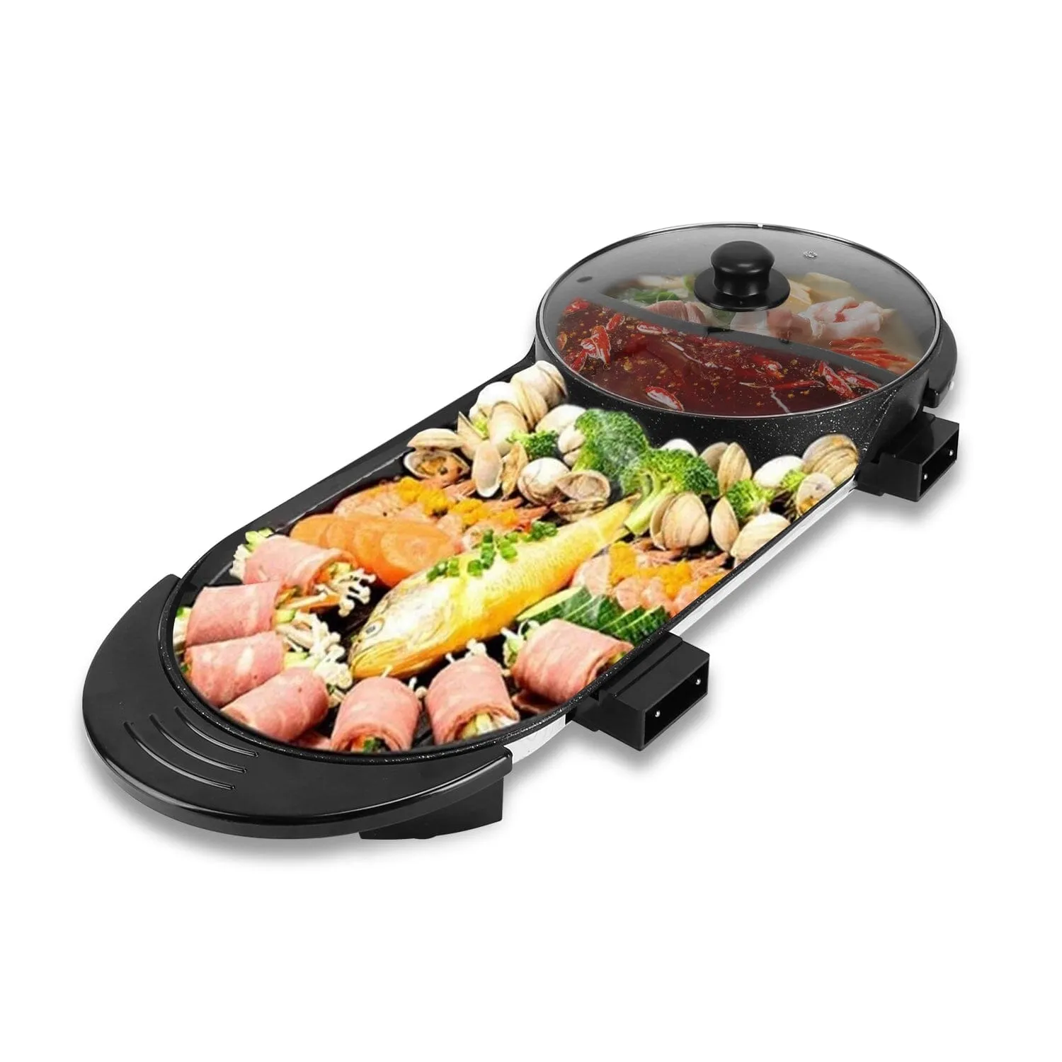 2-in-1 Electric Hot Pot with Bbq Grill Cooker 2200W