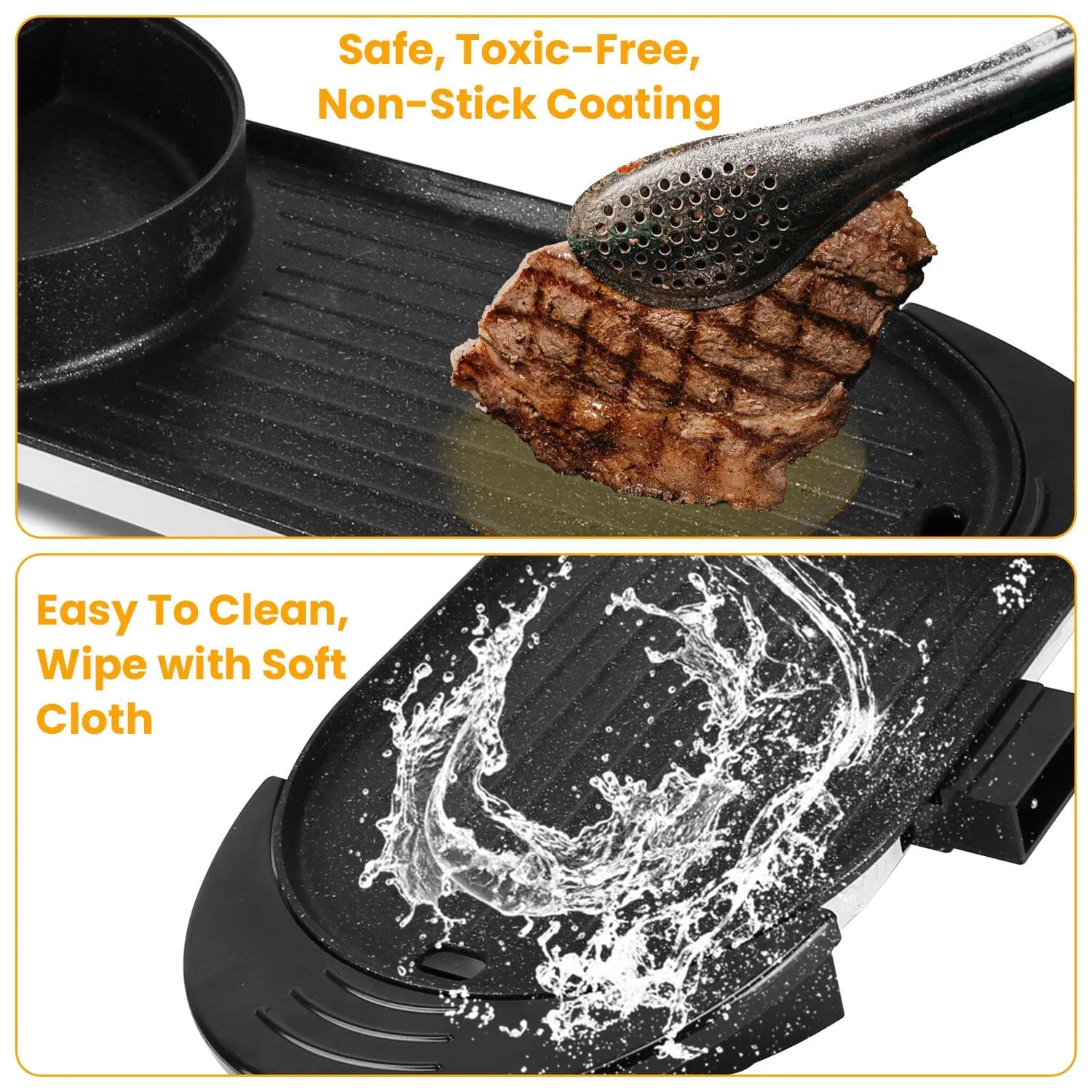 2-in-1 Electric Hot Pot with Bbq Grill Cooker 2200W