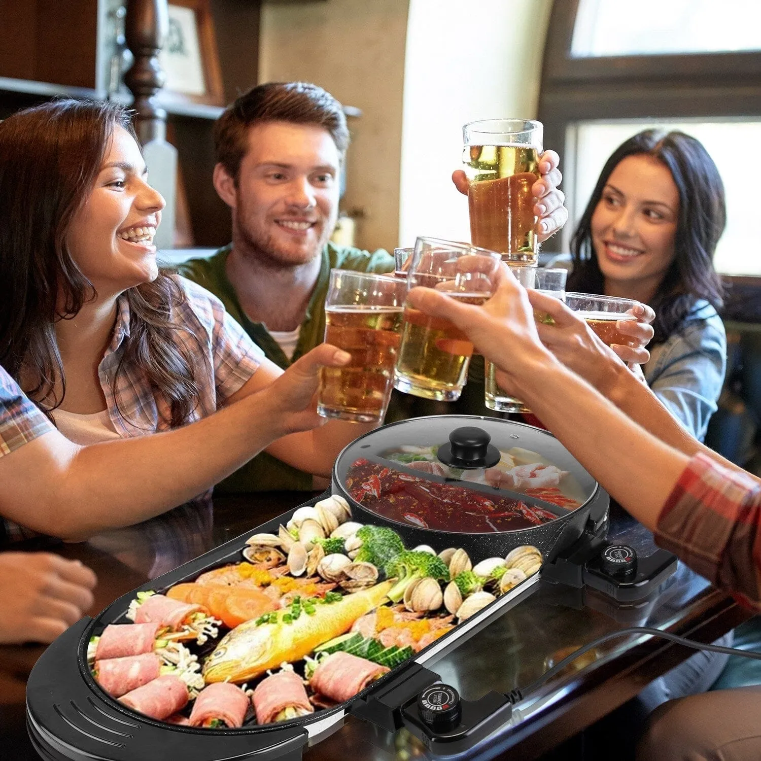 2-in-1 Electric Hot Pot with Bbq Grill Cooker 2200W
