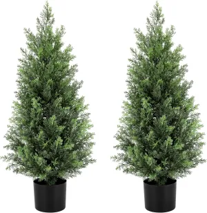 2 Pack 3Ft(37") Artificial Cedar Topiary Trees Artificial Cedar Trees for Outdoor UV Resistant Evergreen Artificial Pine Shrubs for Indoor and Outdoor Front Porch Office Decor