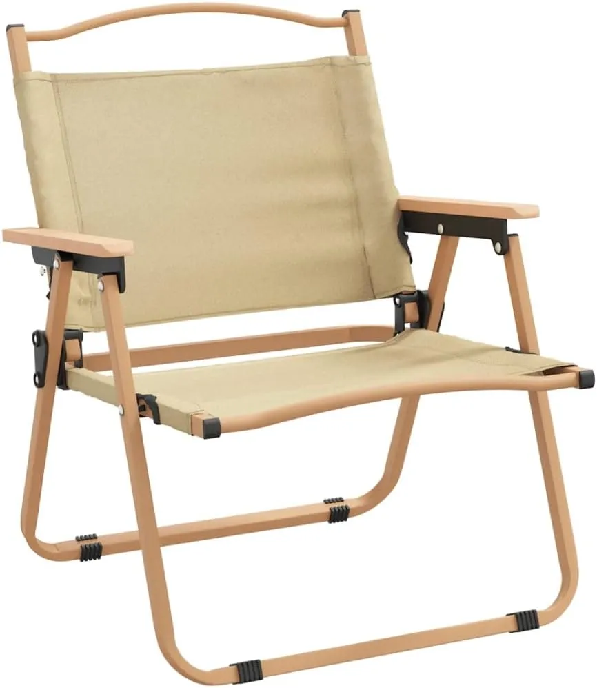 2 Pack Beige Camping Chairs Oxford Fabric with Steel Frame Foldable Outdoor Chairs 21.3"x16.9"x23.2" for Beach Patio Lawn Picnic and Backyard